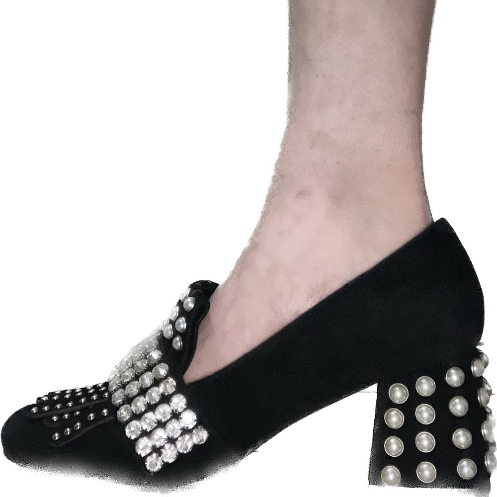 Jeffrey Campbell Women’s 8 suede fringe rhinestone pearl pumps!